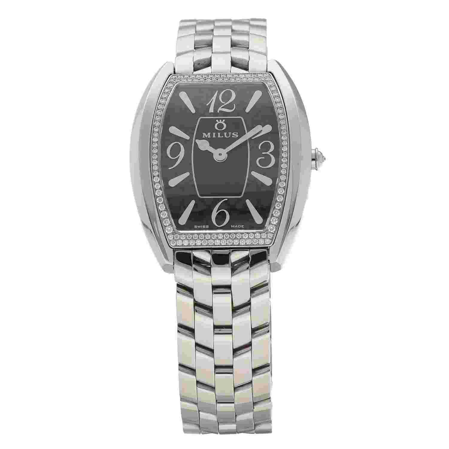 MILUS CIRINA CIR201 DIAMONDS STAINLESS STEEL TONNEAU 31MM QUARTZ WOMEN'S WATCH