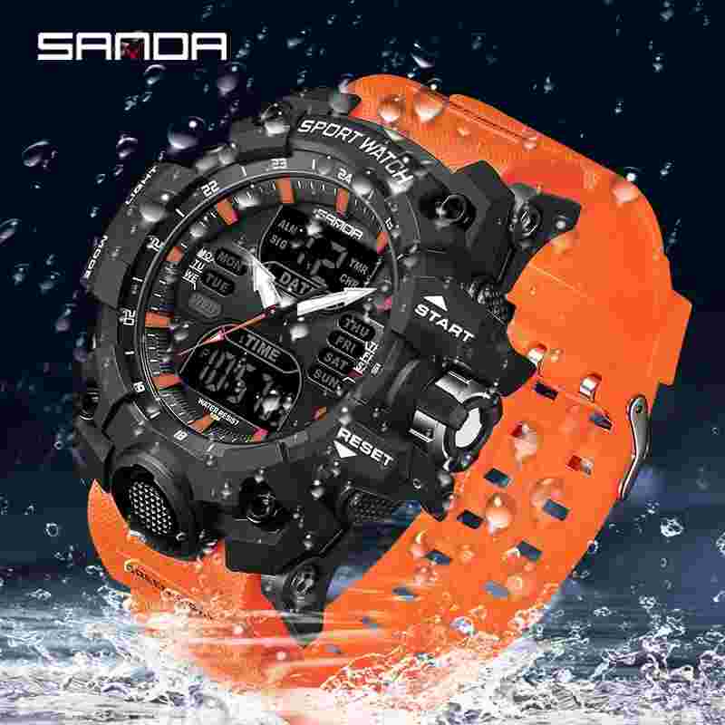 Dual Display Waterproof Sports Watch Military Alarm Stopwatch Quartz Wristwatch