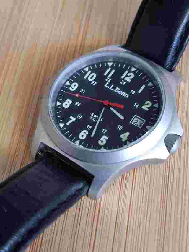 LL Bean Men's Khaki Field Watch 38mm Screwdown Crown 2 Straps