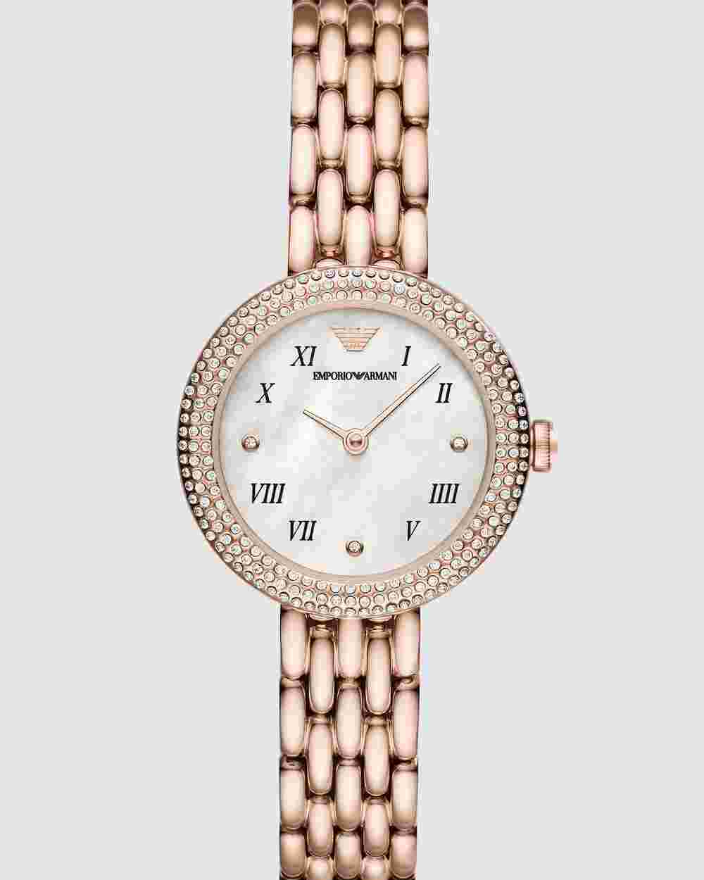 EMPORIO ARMANI FAVOURITE Rose Gold Tone diamantés Analogue Watch AR11355 BNIB