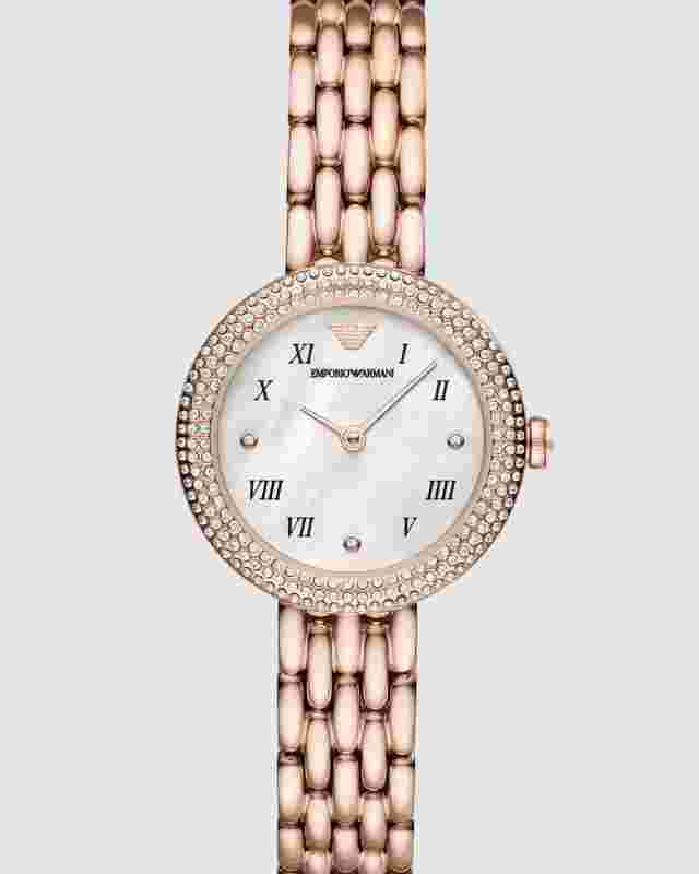 EMPORIO ARMANI FAVOURITE Rose Gold Tone diamantés Analogue Watch AR11355 BNIB