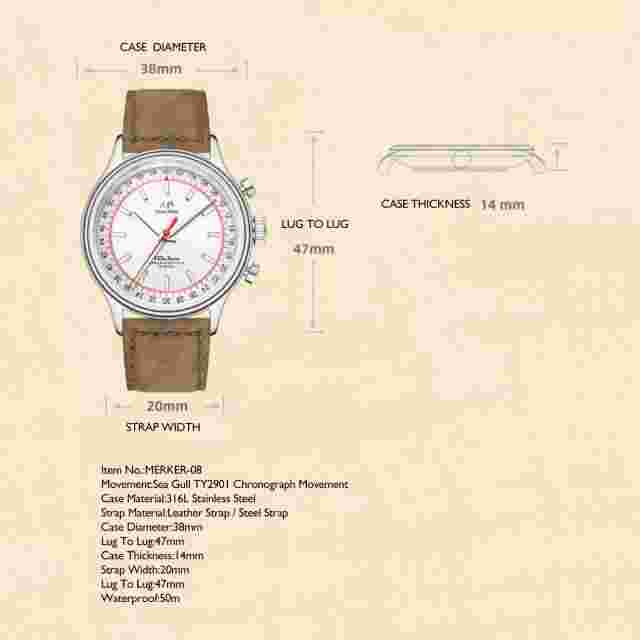 MERKUR Mens Chronograph Watches Pilot Manual Wind Mechanical Wristwatch TY2901
