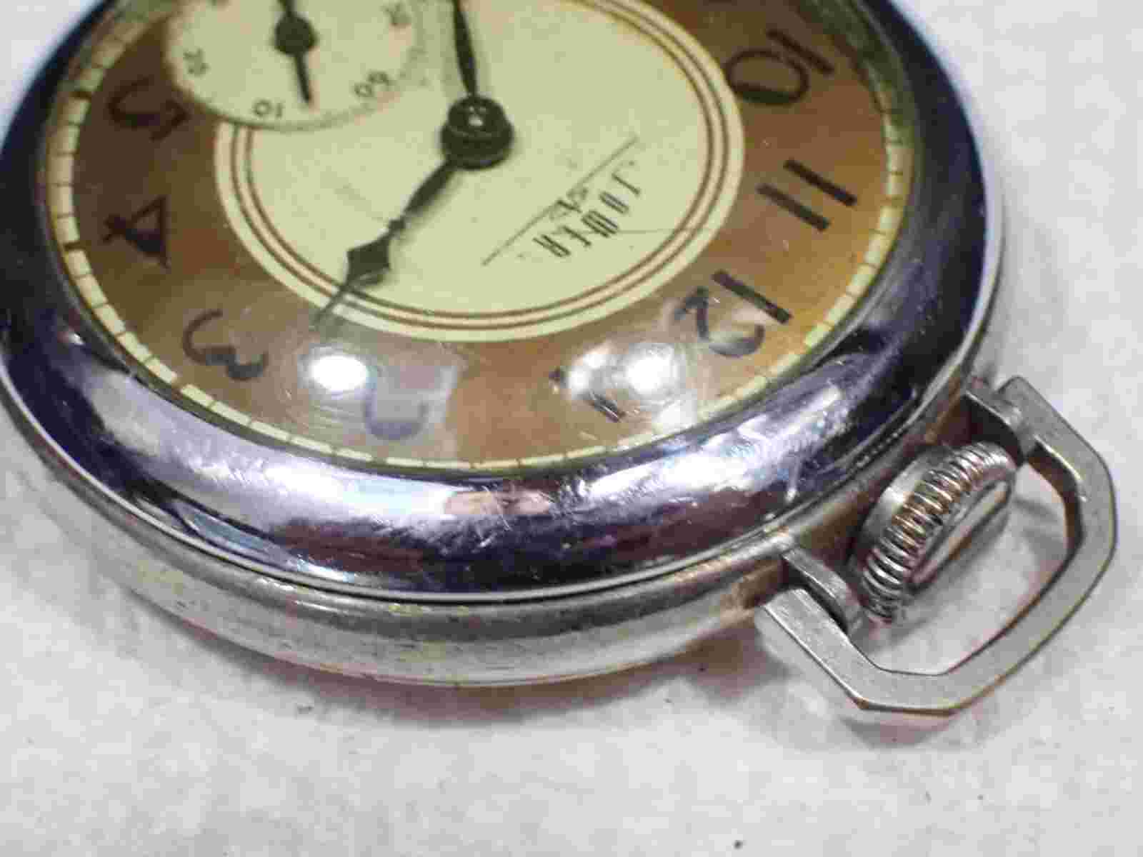 1942 Ingraham Tower Dollar Wind Pocket Watch runs 2-Tone Dial
