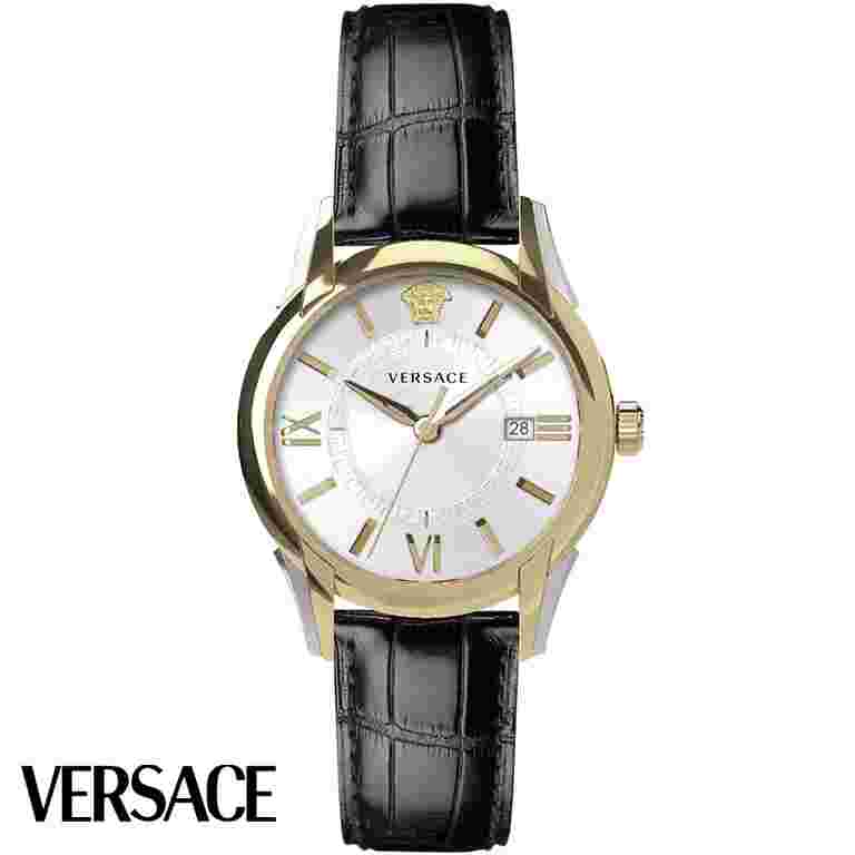 Versace VEUA00320 Apollo Gent White Gold Silver Black Leather Men's Watch