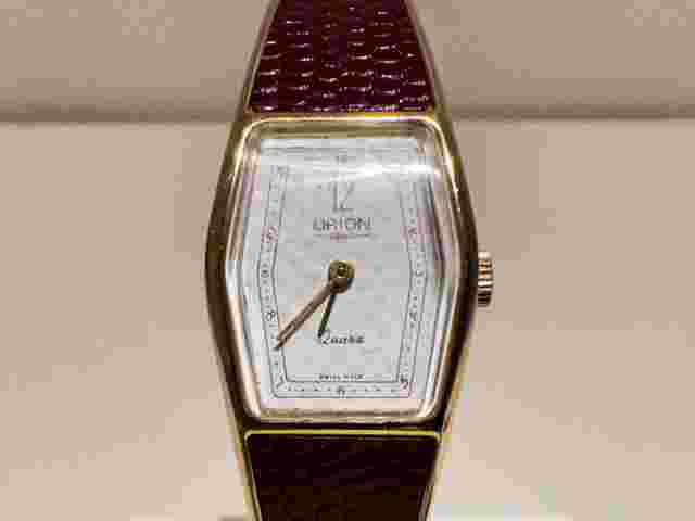 VINTAGE LUXURY SWISS LADIES GOLD PLATED+LEATHER QUARTZ WATCH BRACELET "ORION"