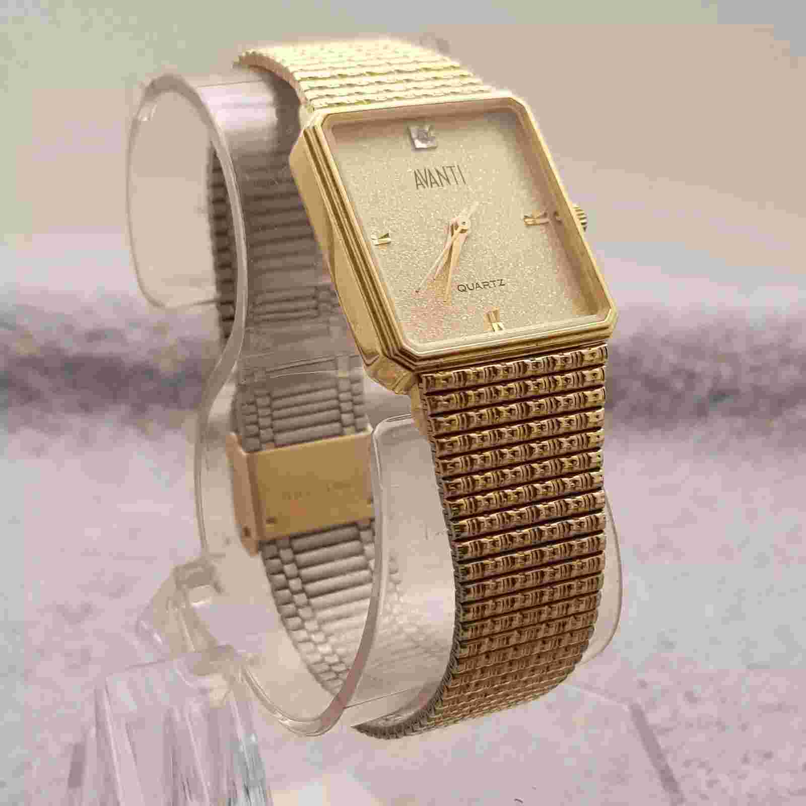VINTAGE AVANTI TANK WATCH Gold Dial Stainless Steel Gold Band...NEW BATTERY