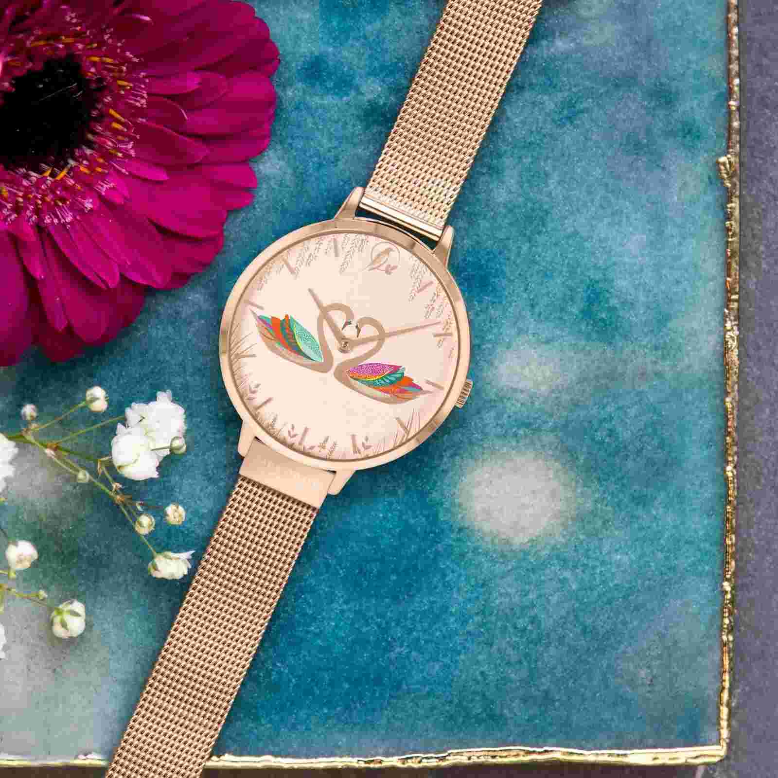 Wrist Watch - Sara Miller SA4102 34mm Swan Dial Gold Mesh Strap 75 off