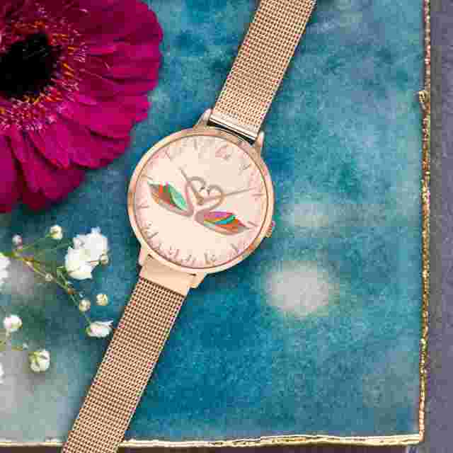 Wrist Watch - Sara Miller SA4102 34mm Swan Dial Gold Mesh Strap 75 off