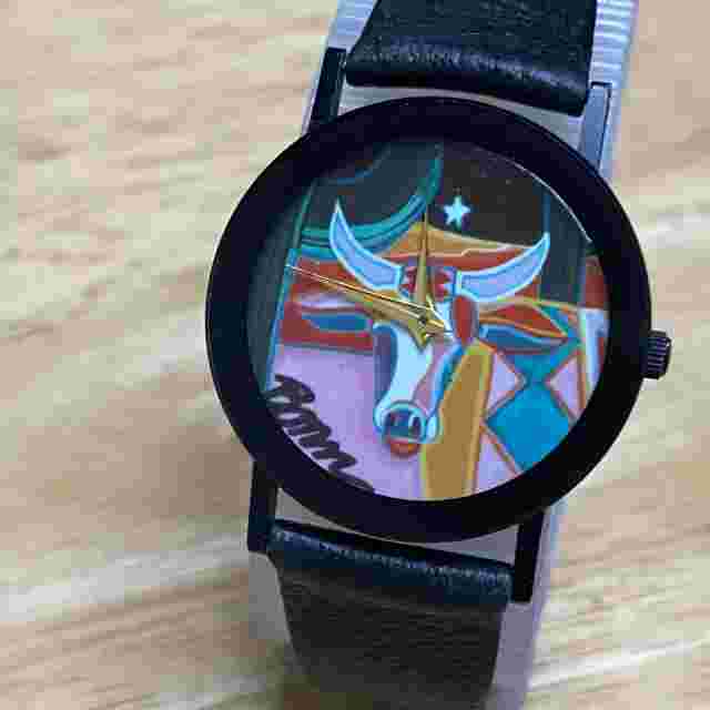 Vintage Becora BMN Art Dial Unisex Black Leather Analog Quartz Watch~New Battery