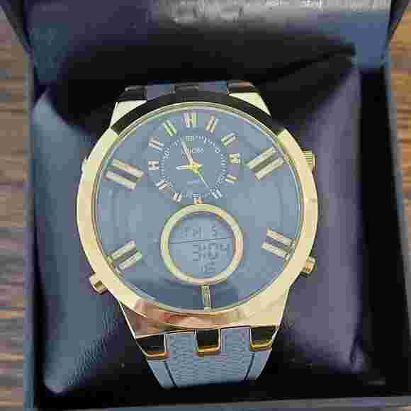 NWT Axion Mens Analog Watch Gold Black Large 52 MM Silicone Wristband Digital
