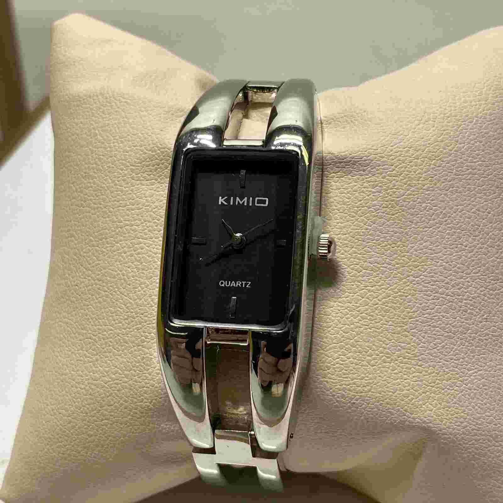 Kimio Black  Dial Raised Dial Silver Tone Rectangle Case Bracelet Band Watch