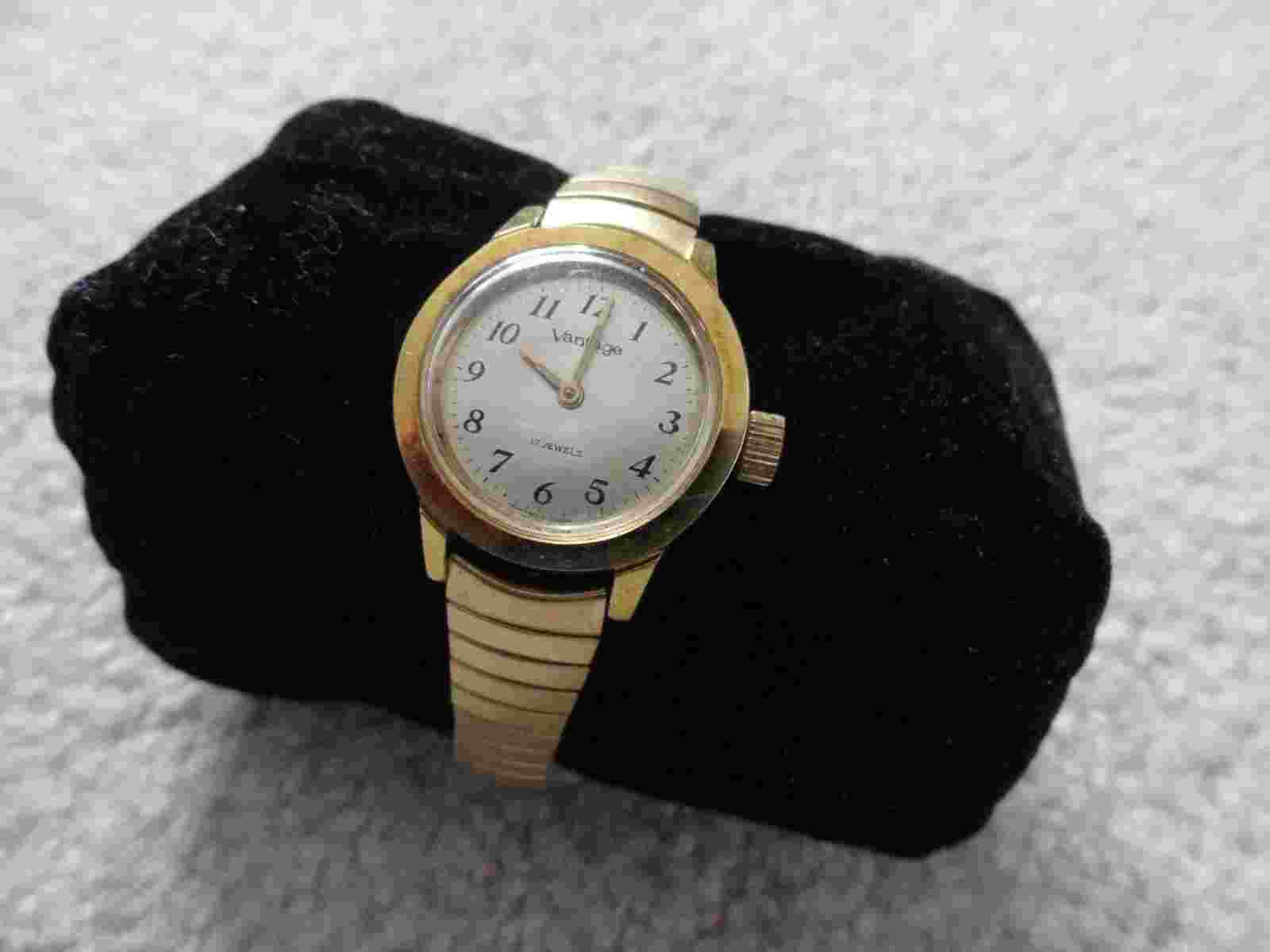 Vantage 17 Jewels Vintage Wind Up Ladies Watch with a Stretch Band