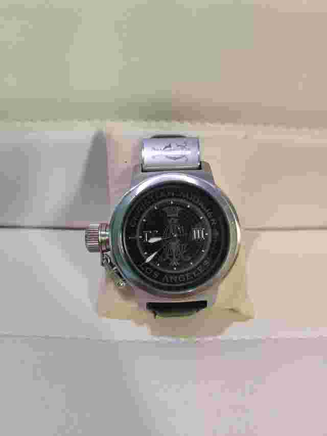 Christian Audigier Mens Silver Case LOS ANGELES Dial Genuine leather ETE-115