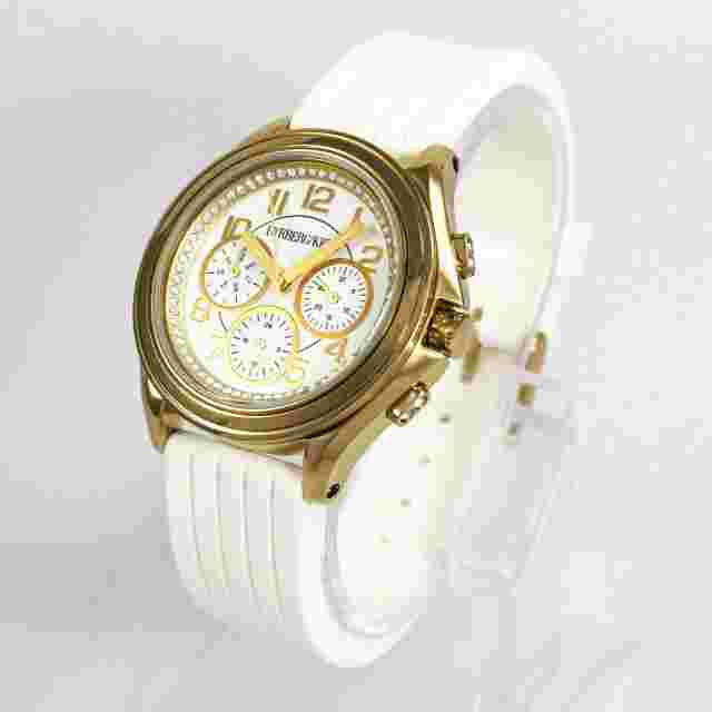 Dyrberg/Kern Gold White Silicon Strap Quartz Diamonds Women's Wrist Watch