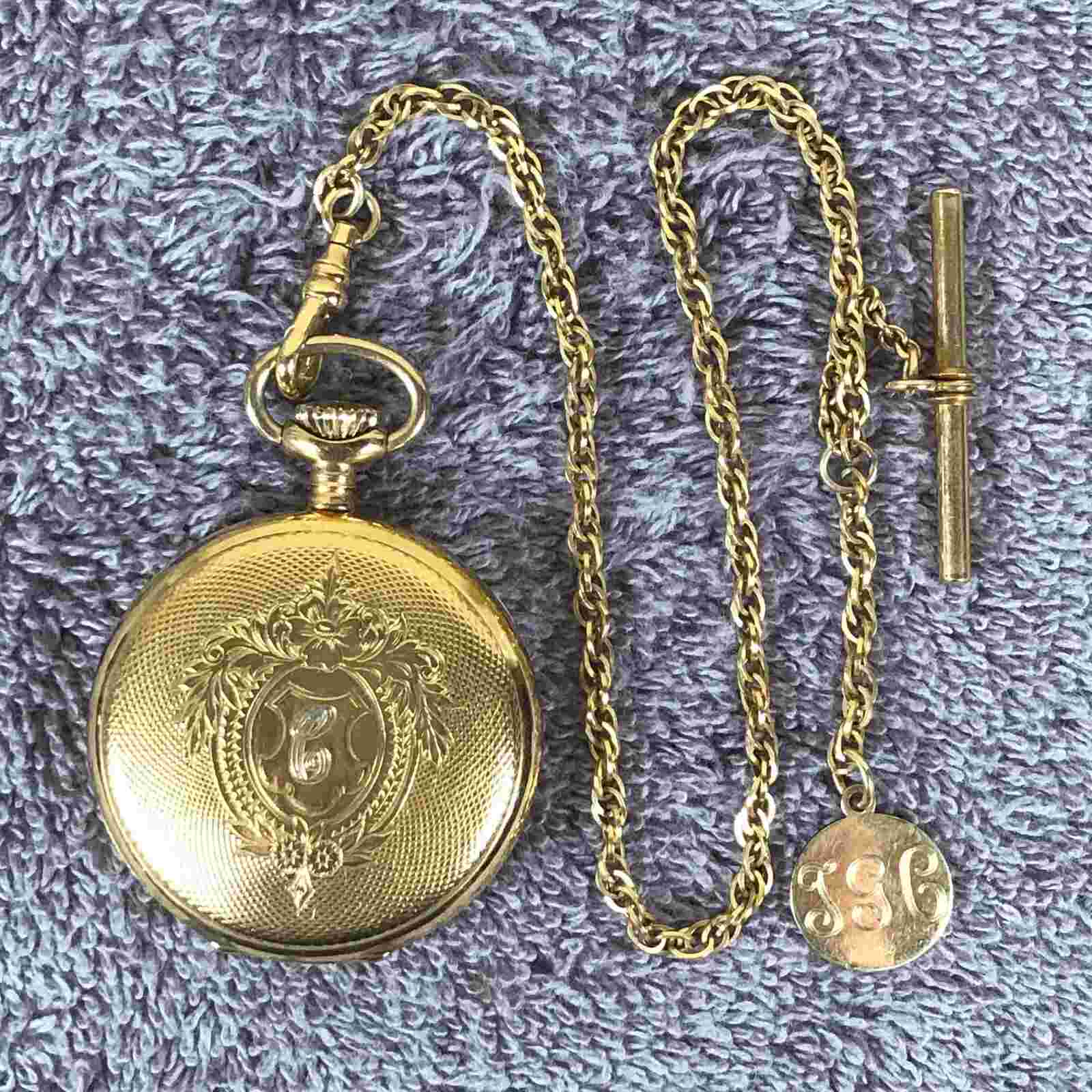 Colibri Yellow Gold Chain Tone Skeleton 45mm Mechanical Analog Wind Pocket Watch