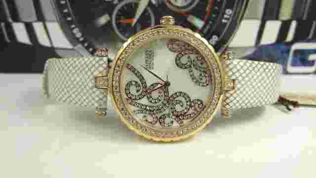 Badgley Mischka BA/1264WMRG Leather Strap Crystal Rose Gold Women's Watch