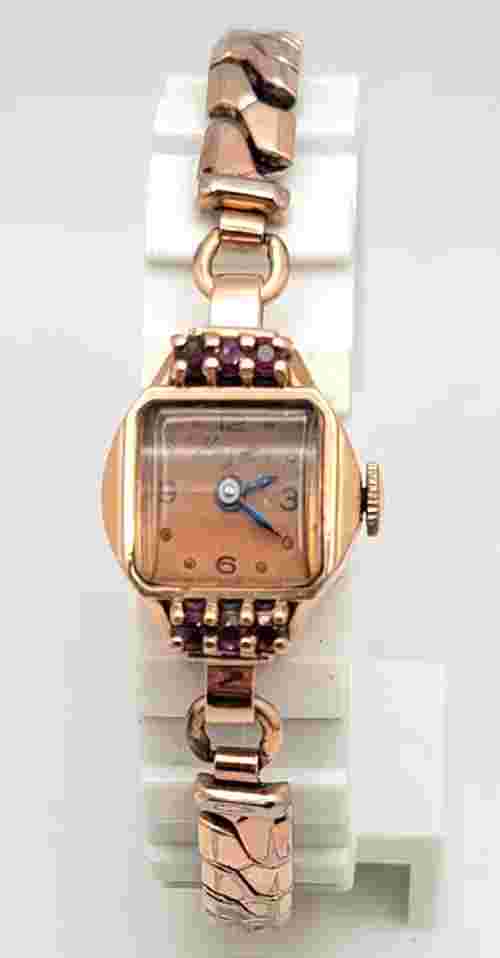 Antique Ladies Kingston 14k solid rose gold ruby watch AS IS for restoration