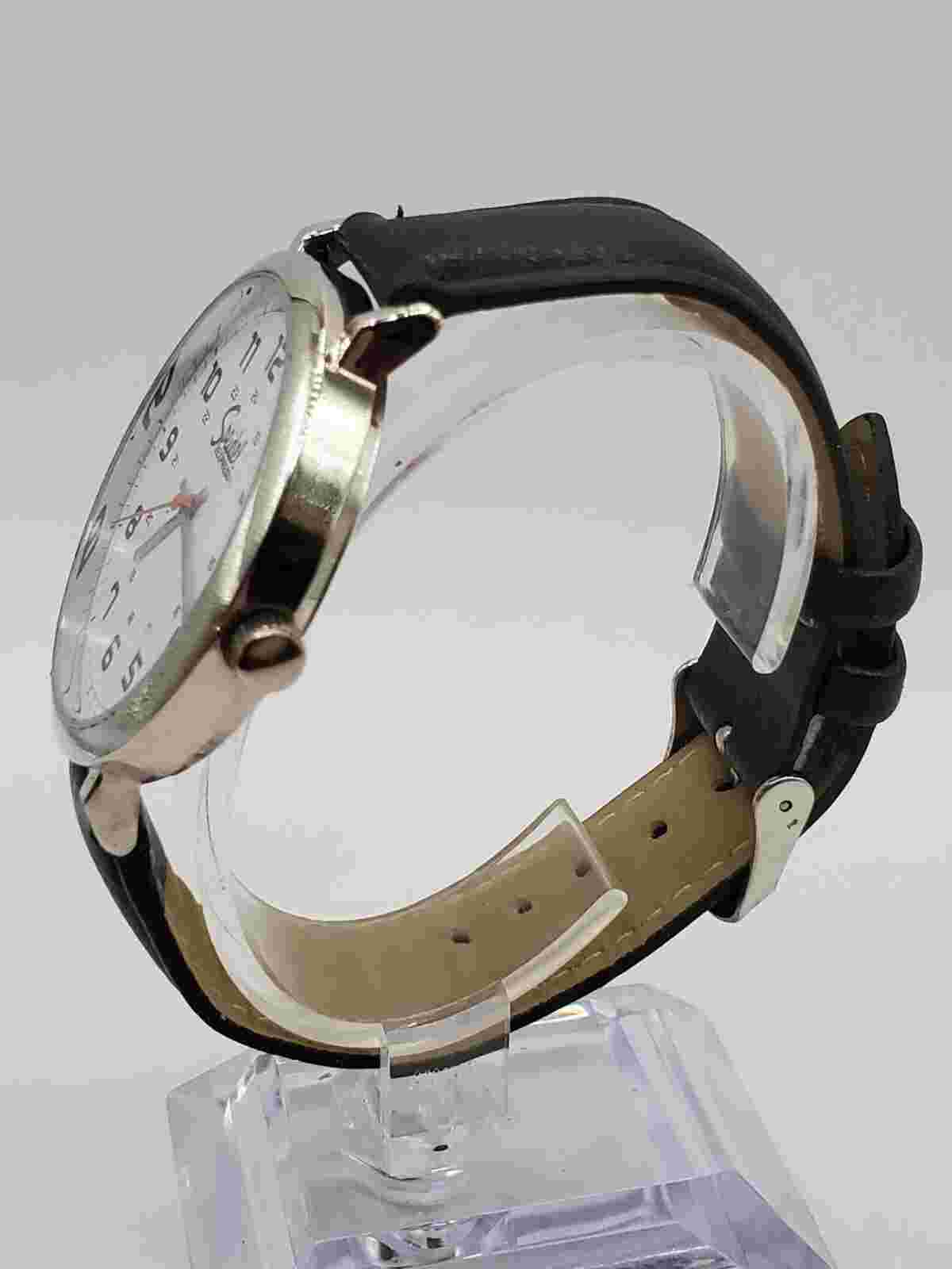 Speidel Men's Thin Quartz Watch 40mm Round Silver Tone Black Faux Leather