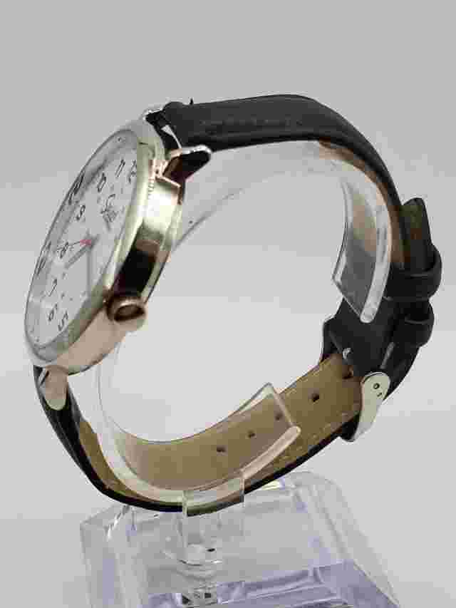 Speidel Men's Thin Quartz Watch 40mm Round Silver Tone Black Faux Leather