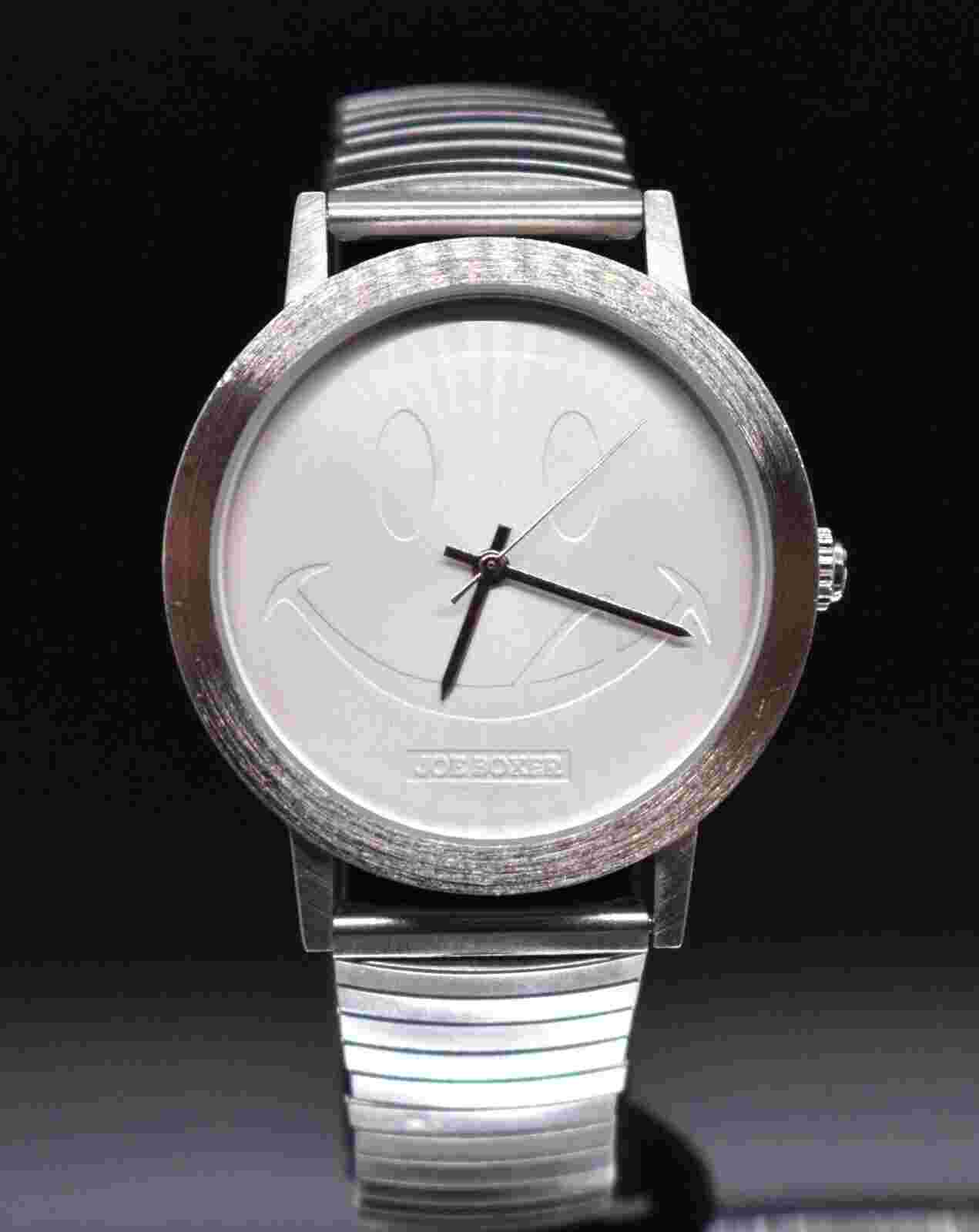 Vtg JOE BOXER Smiley Face Dial Men's Watch 90's Silver Tone Round NEW BATTERY