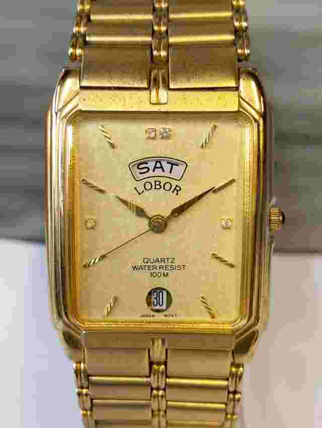 ORIGINAL LOBOR QUARTZ GOLD DIAL LB2411-1 MEN'S FULLY WORKING CONDITION