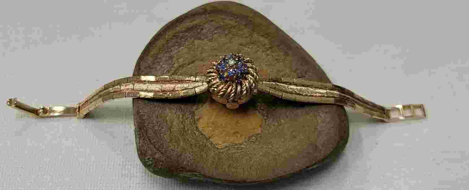 Lucien Piccard Diamond Sapphire Gemstone 14k kt Gold Covered Bracelet Watch 26g