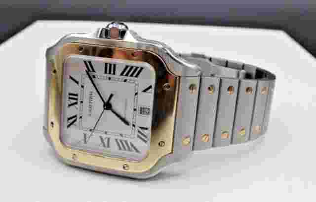 Cartier Santos Galbee Watch 18k Yellow Gold and Stainless Steel