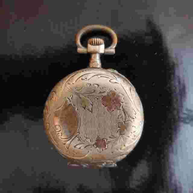 Pocket watch woman NAVARRE Cognac silver gold porcelain jewel France N4028