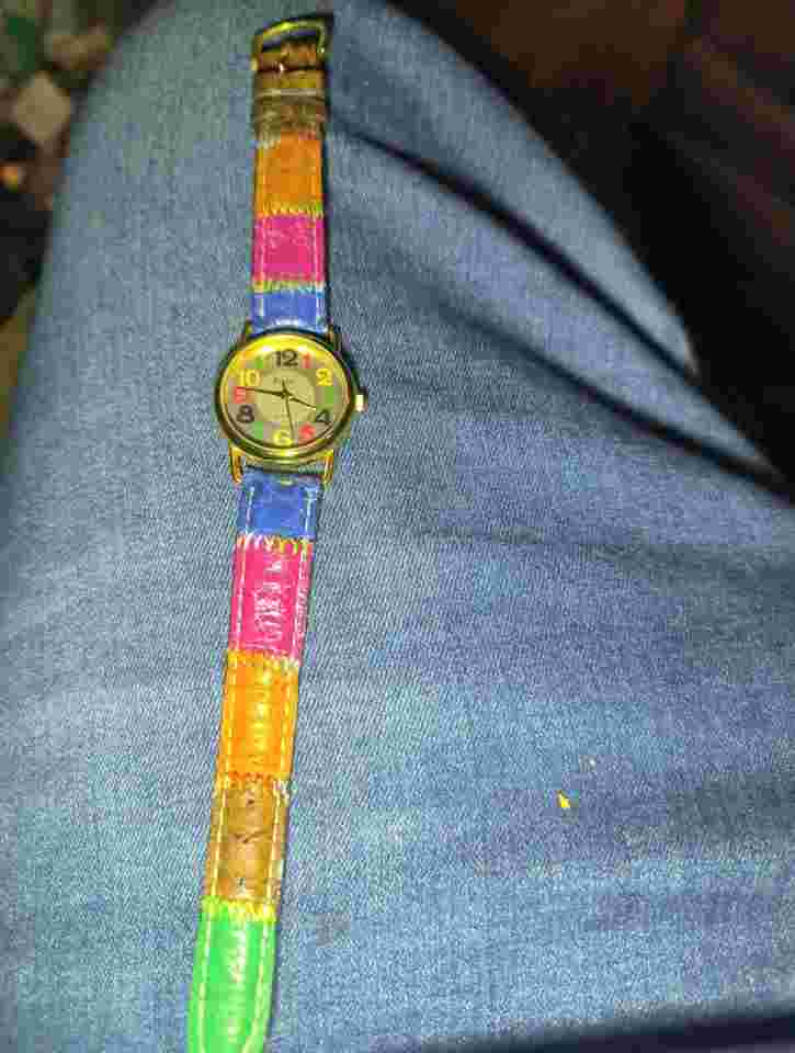 Vintage Perini Watch Women 26mm Gold Tone Patchwork Leather Band Needs Battery