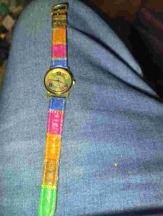 Vintage Perini Watch Women 26mm Gold Tone Patchwork Leather Band Needs Battery