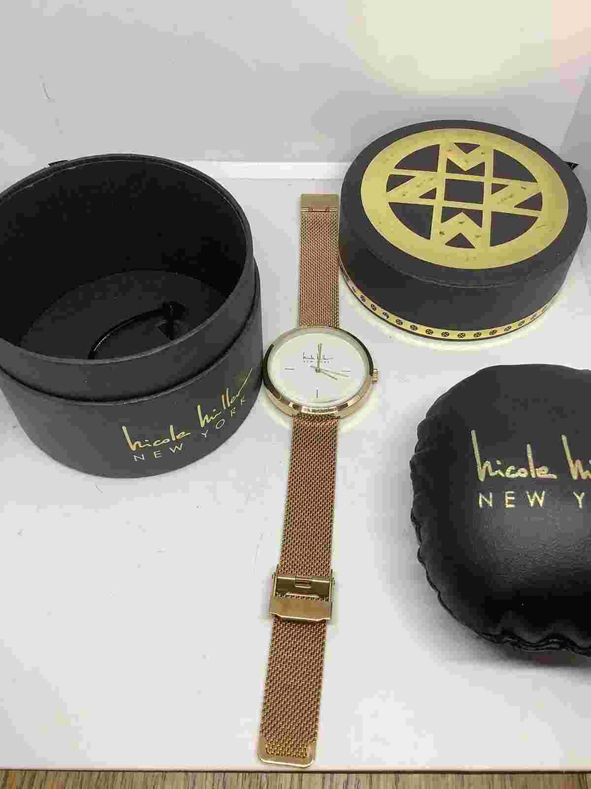 Nicole Miller Watch Rose tone Mesh Stainless Steel 7" Bracelet White Face New