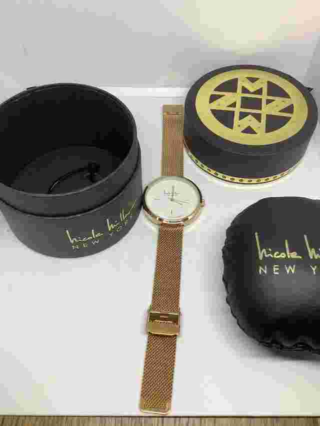 Nicole Miller Watch Rose tone Mesh Stainless Steel 7" Bracelet White Face New