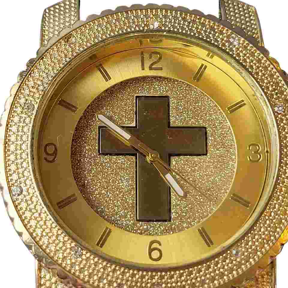 Charles Raymond Gold Watch Cross Dial Silicone Band New Battery 55mm Large Watch