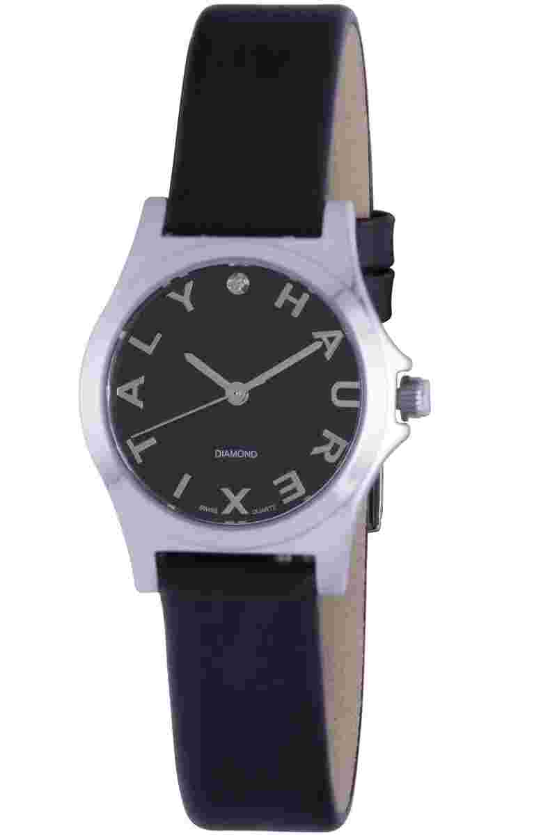 Haurex Italy Women's 6A505DNN City Diamond Stainless Steel Black Leather Watch