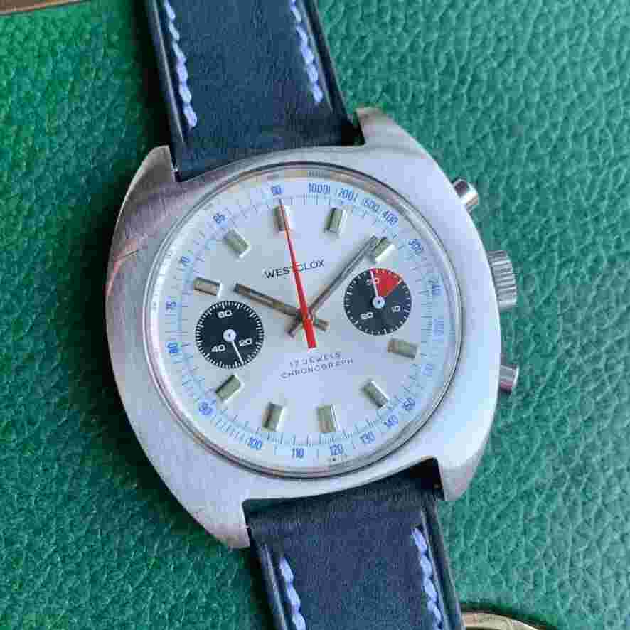 Vintage Westclox Jumbo 40mm Panda Dial Valjoux 7733 Stainless Steel Chronograph