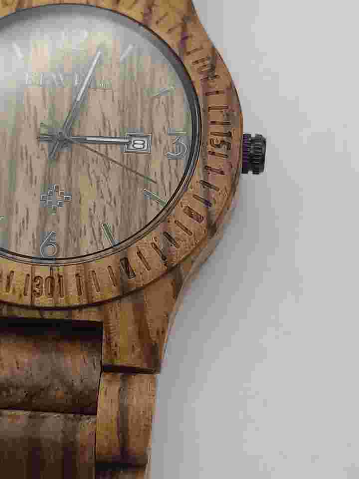 Bewell All Wood Hand Crafted WATCH Round Case New Battery Working
