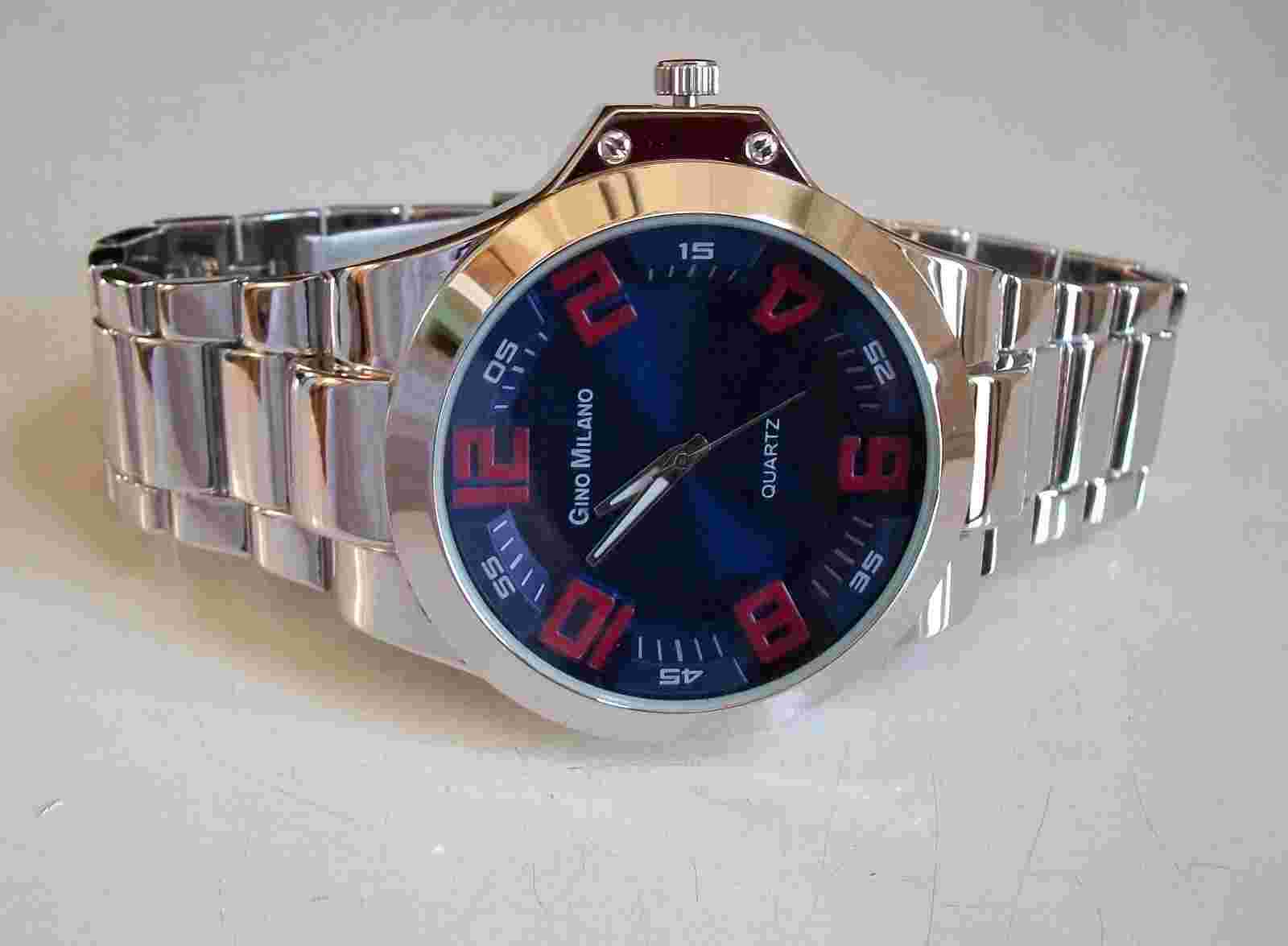MEN'S SILVER FINISH RED/BLUE DIAL FASHION DRESSY/CASUAL WATCH