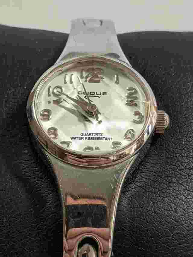 Clique Silver Tone Dial Raised Prizm Crystal Link Bracelet Band Watch 7 Inch