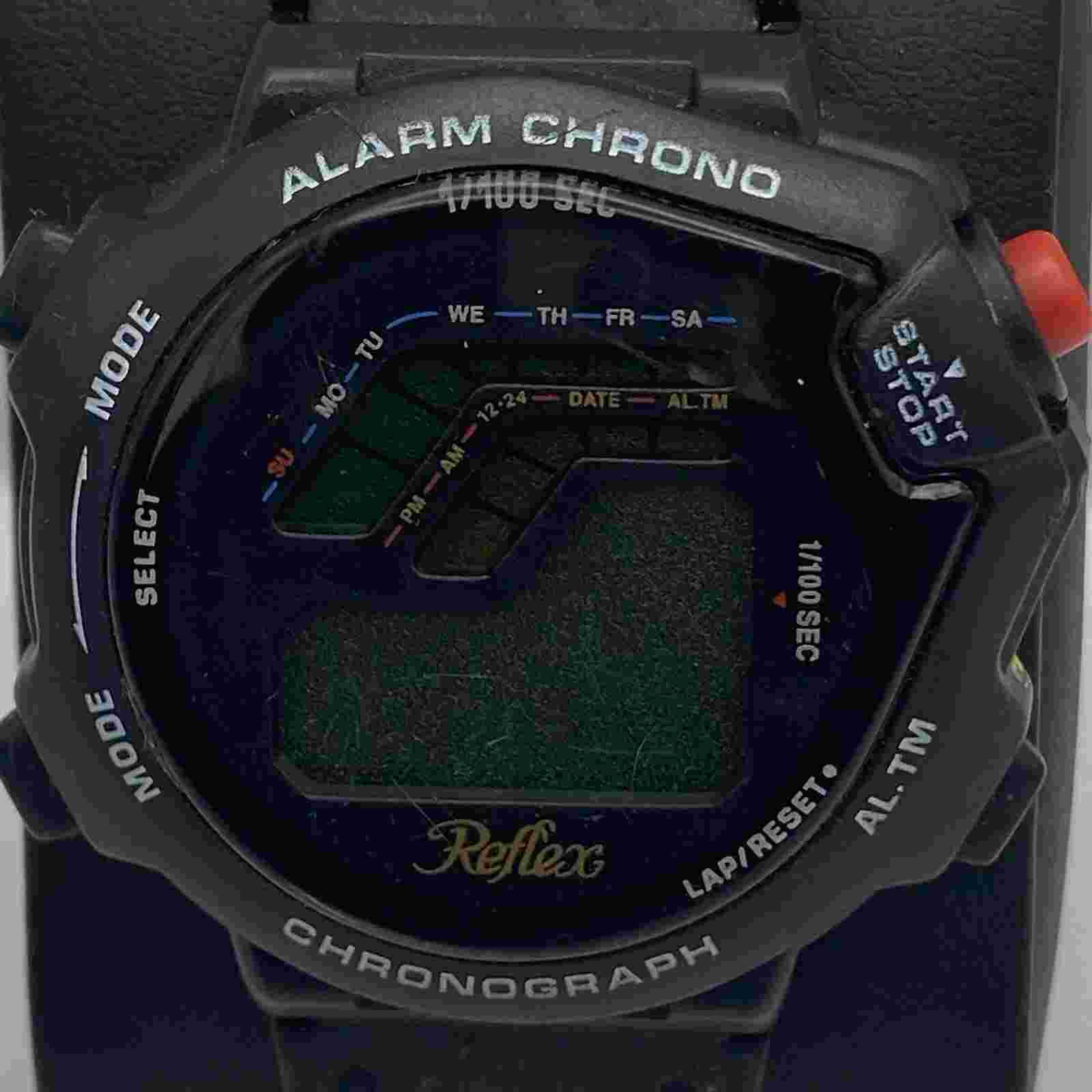 42mm Reflex Chronograph Alarm Wristwatch & Black Strap Untested For Parts/Repair