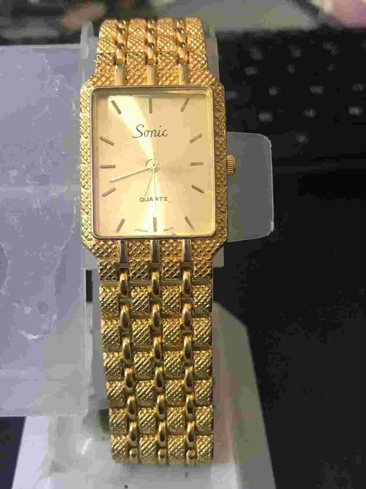 SONIC 26x30mm Gold Dial Tank Quartz Unisex Watch, Run (Lot 1892)
