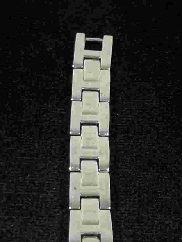 Panama Jack Flower Dial Round Silver Tone Case Link Bracelet Band Watch