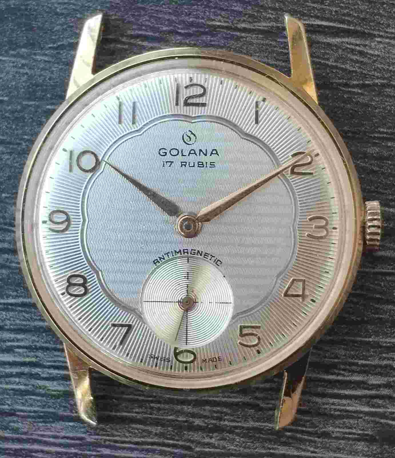 Vintage men's lovely textured dial Golana hand-winding watch Unitas 6310