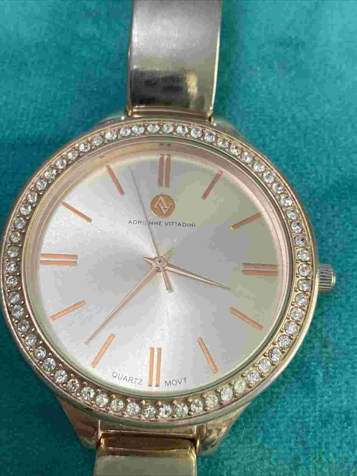 Adrienne Vittadini Women's  Watch Rhinestone gold bracelet band 6 1/2”