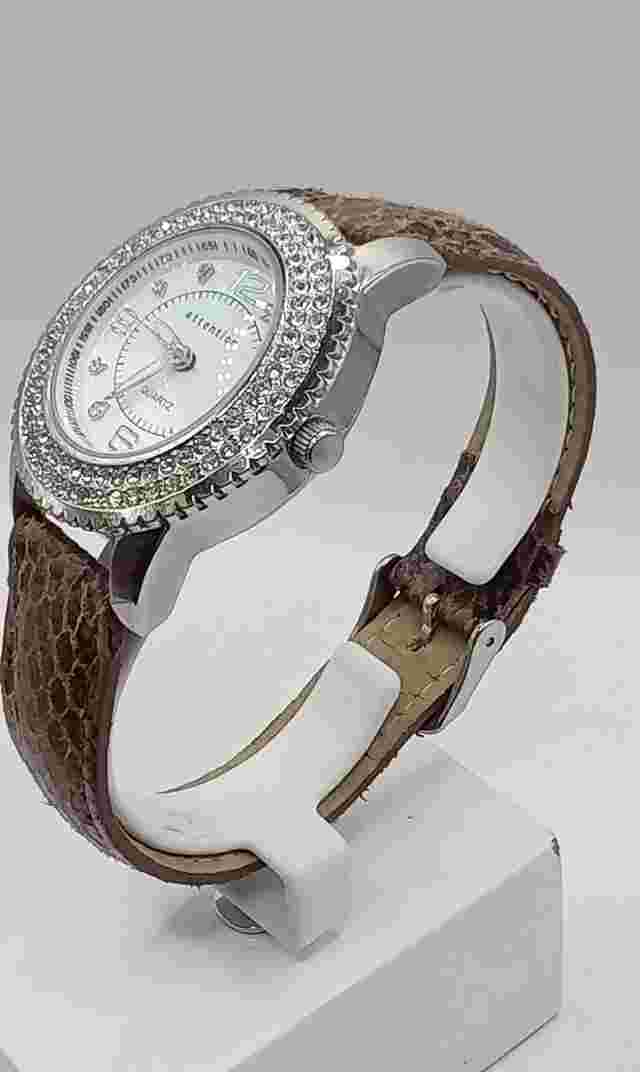 Attention Women's Quartz Watch Rhinestone Bezel Brown Band- New Battery
