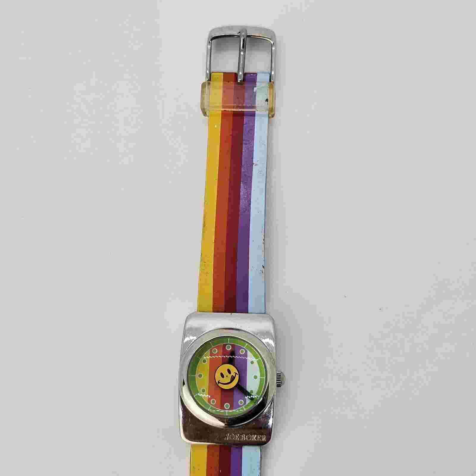 VTG Joe Boxer Women's Watch 24MM Smiley Face Rainbow Plastic Band New Battery