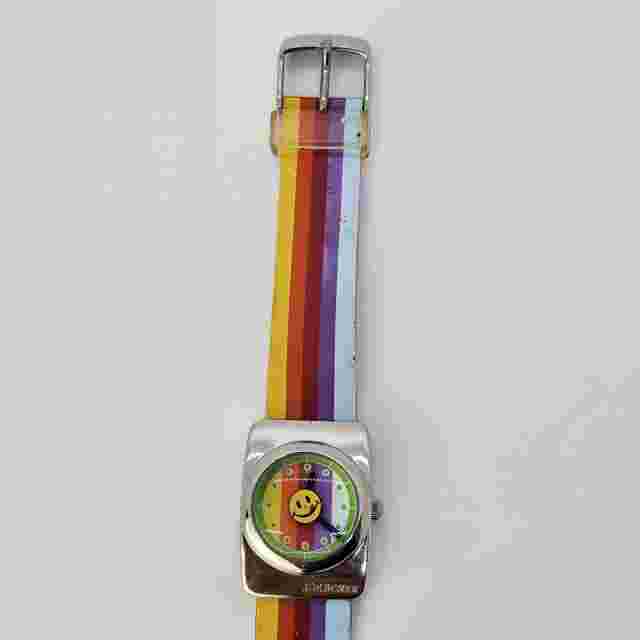 VTG Joe Boxer Women's Watch 24MM Smiley Face Rainbow Plastic Band New Battery