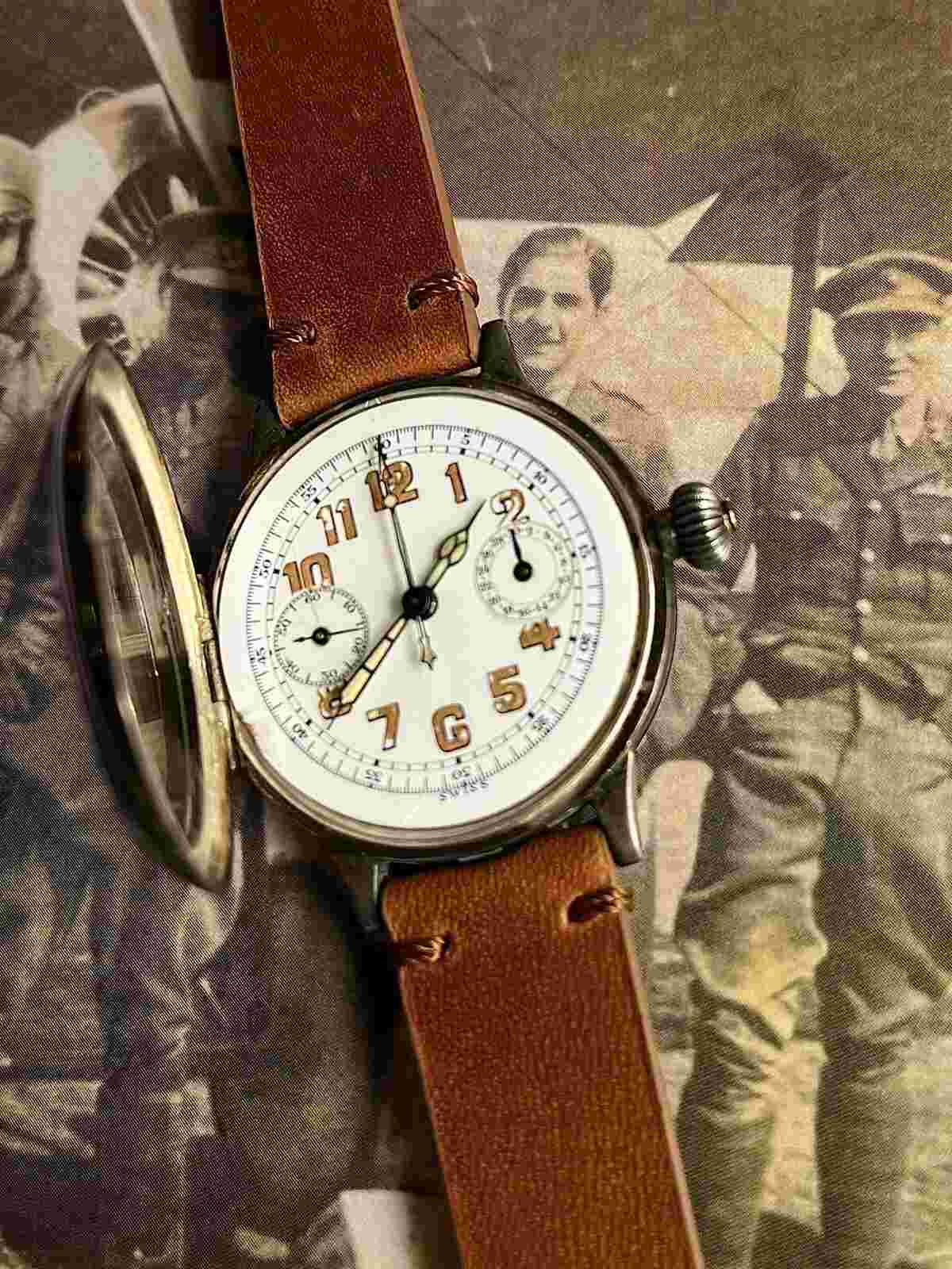 Rare Vintage WW1 Military Gallet Multi-Chron Chronograph Silver Watch