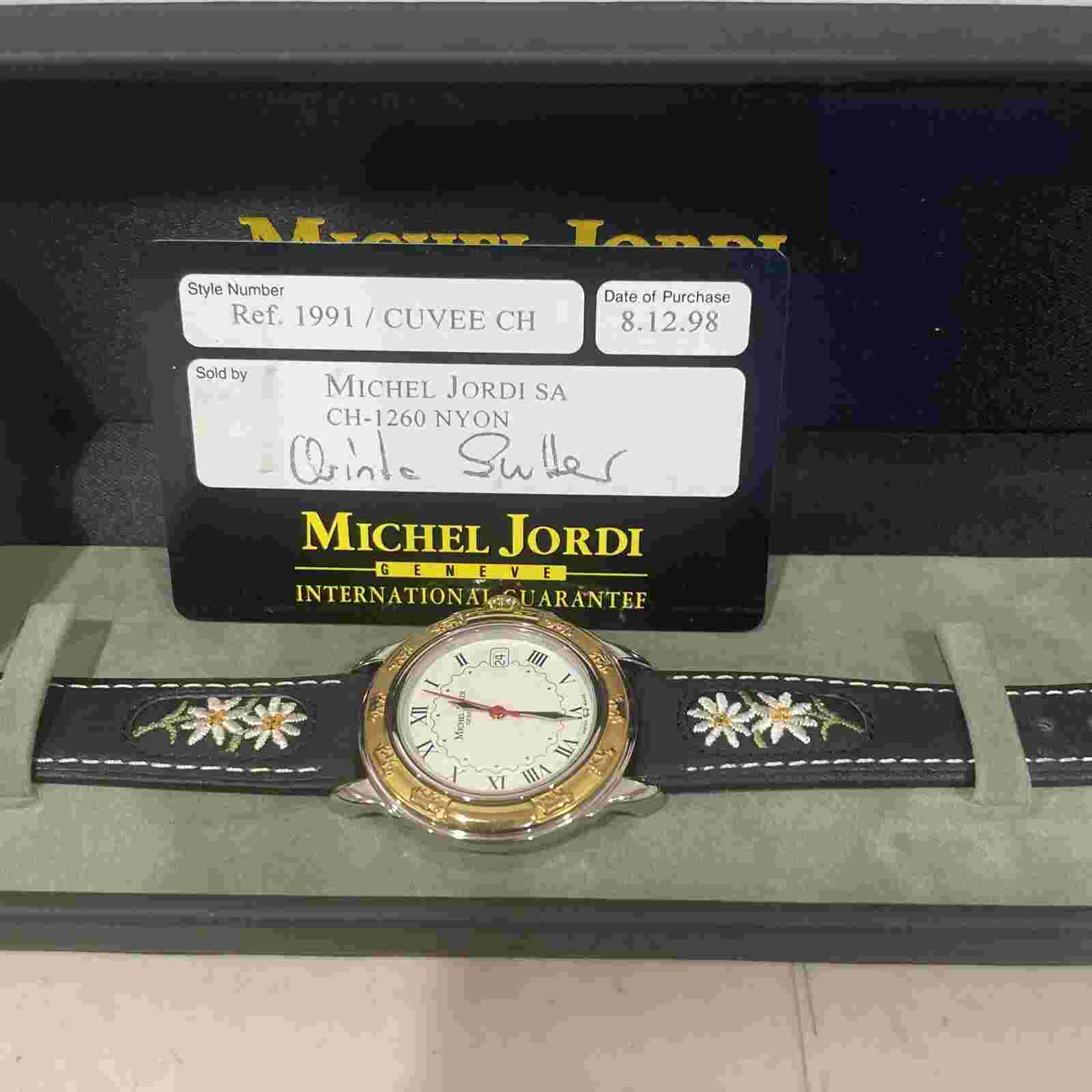 MICHEL JORDI Women's Watch Vintage Gold & Silver Tone 1991 Quartz Leather Swiss