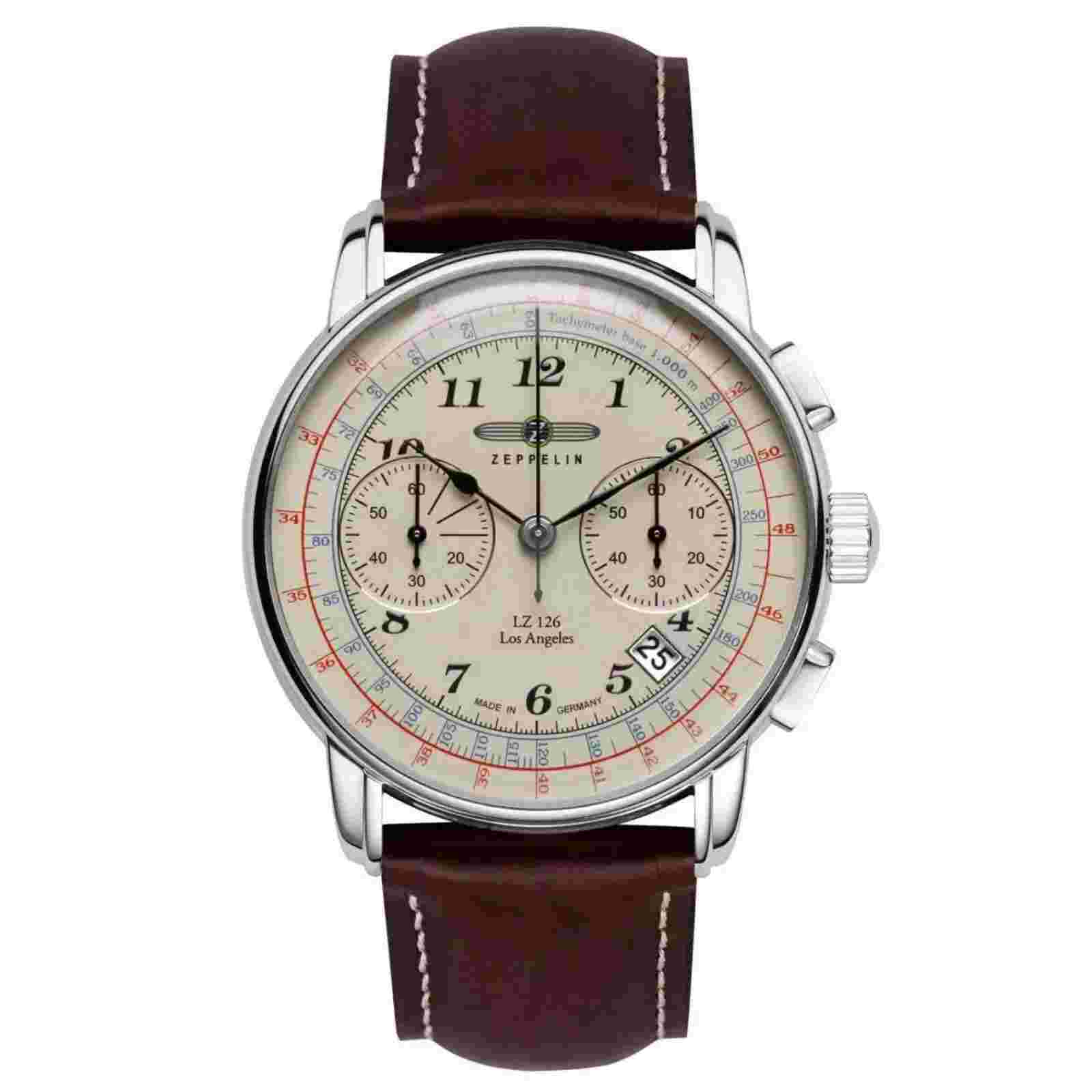 Zeppelin Lz126 Los Angeles Quartz Watch Cream 42 Mm Chronograph 7614-5