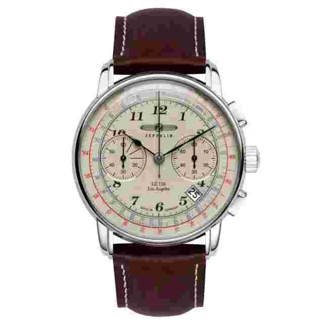Zeppelin Lz126 Los Angeles Quartz Watch Cream 42 Mm Chronograph 7614-5